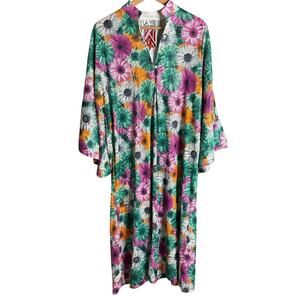 La Vie Style House Sequin Floral Caftan Midi Dress Green Multi Size OS